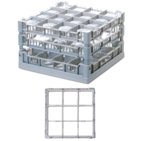 Gläserkorb 40x40cm grau, 9 Unterteilungen, 115 mm Glashöhe mit Stiel: 216 mm