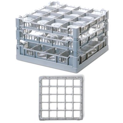 Gläserkorb 40x40cm grau, 25 Unterteilungen, 68 mm Glashöhe mit Stiel: 216 mm_1