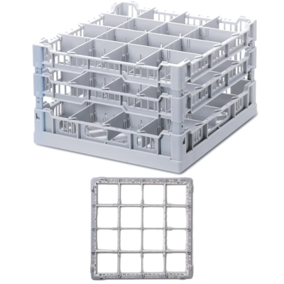 Gläserkorb 40x40cm grau, 16 Unterteilungen, 88 mm Glashöhe mit Stiel: 252 mm_1