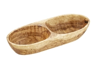 Schale, oval, 2 Fächer, Olivenholz geölt L: 26.5 cm, B: 11.5 cm, H; 5 cm, 0.6 l