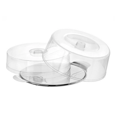 Présentoir à gâteaux avec 2 cloches,  30 cm Ø,   H: 7 /11 cm, présentoir plat en inox_1