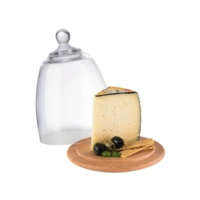 Plateau avec cloche, Ø 18.5 cm, H: 24 cm Plateau en bois de hêtre, cloche en verre