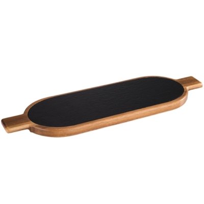 Servierbrett, 2-teilig, 40 x 15 cm, H: 2 cm Akazienholz, Naturschiefer_1