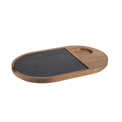 Servierbrett, 2-teilig, 28 x 17.5 cm, H: 2 cm Akazienholz, Naturschiefer_1