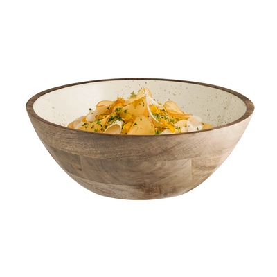 Holz Schale Mango, Ø 30 cm, H: 10.5 cm, 3 l,  weiss, braun, gold_2