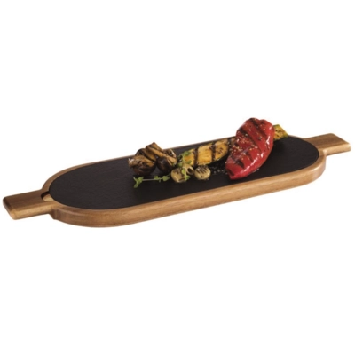 Servierbrett, 2-teilig, 40 x 15 cm, H: 2 cm Akazienholz, Naturschiefer_2