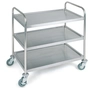 Chariot de service, 91 x 59 cm, H: 93 cm, 3 étages en inox, mat