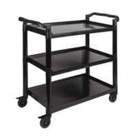 Chariot de service 3 plateaux 108 x 50cm, H: 96cm, roues pivotantes, toutes avec freins, noir