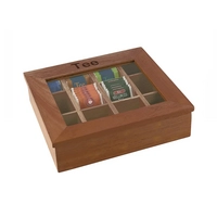 Teebox mit 12 Kammern, 31 x 28 cm, H: 9 cm rot-braune Holzbox mit