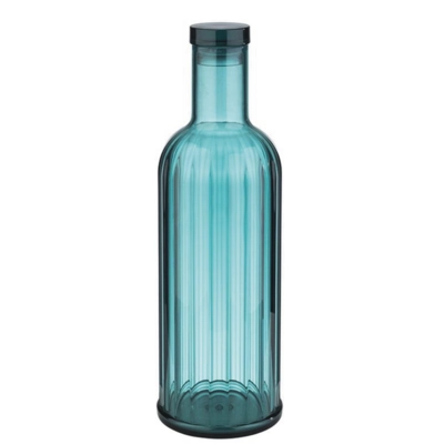 Flasche Stripes, Ø 9 cm, H: 28.5 cm, 1.0 l, mit Deckel silikonisiert, transparent, türkis_1