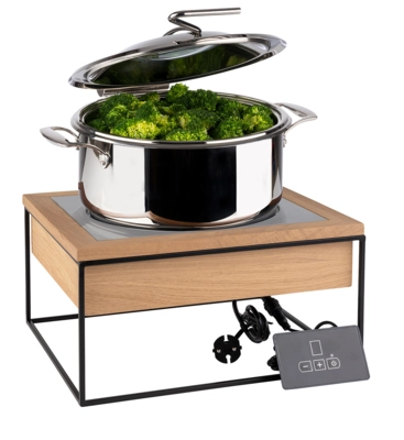 GN 2/3 Induktionsstation 4-teilig Eiche, 900 Watt, 35.4 x 32.5 cm, H: 19 cm, Platte Ø 24 cm_3