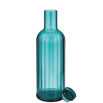 Flasche Stripes, Ø 9 cm, H: 28.5 cm, 1.0 l, mit Deckel silikonisiert, transparent, türkis_2