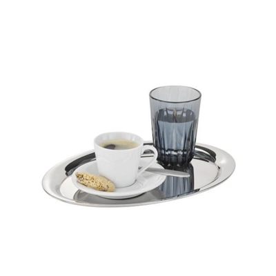 Serviertablett Kaffeehaus, 26. x19 cm, H:1cm, oval Edelstahl, hochglanzpoliert_2