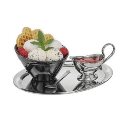 Serviertablett Kaffeehaus, 29 x 22 cm, H:1cm, oval Edelstahl, hochglanzpoliert_2