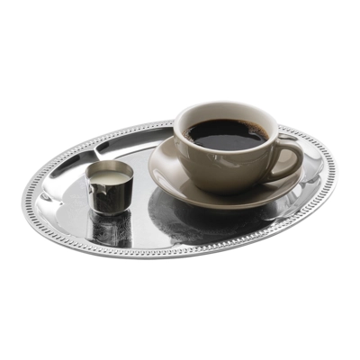 Serviertablett Kaffeehaus, 30 x 22 cm, H:1cm, oval Edelstahl, hochglanzpoliert_2