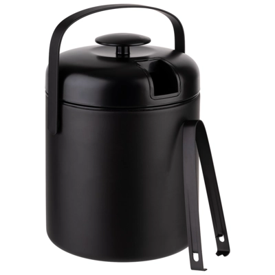Eiseimer mit Eiszange, Ø 14 cm, H: 22 cm, 1.3 l Edelstahl, PP, ABS, matt schwarz, ca. 50 Eiswürfel_1
