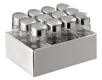 Set à 12 Salières/poivrières, Ø 3 cm, H: 9 cm, en verre avec couvercle en inox_1