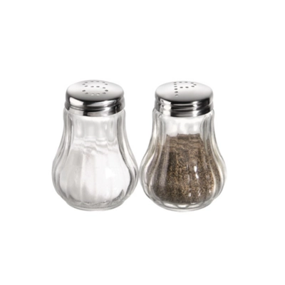 Sel et poivre, Set à 2, Ø 5 cm, H: 6.5 cm, en verre, couvercle inox_1