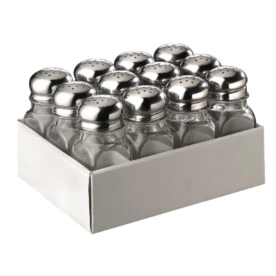 Salières/poivrières, Ø 4 cm, H: 10 cm, en verre avec couvercle en inox_1