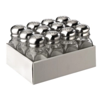 Salières/poivrières, Ø 4 cm, H: 10 cm, en verre avec couvercle en inox