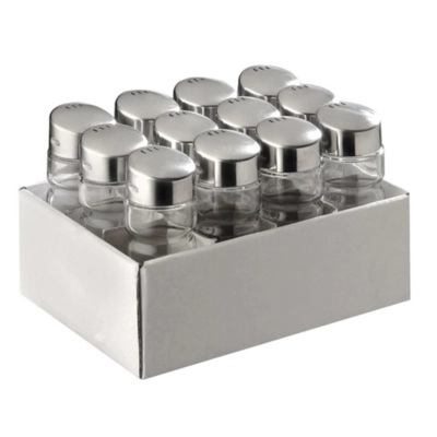 Set à 12 Salières/poivrières, Ø 3 cm, H: 9 cm, en verre avec couvercle en inox_1