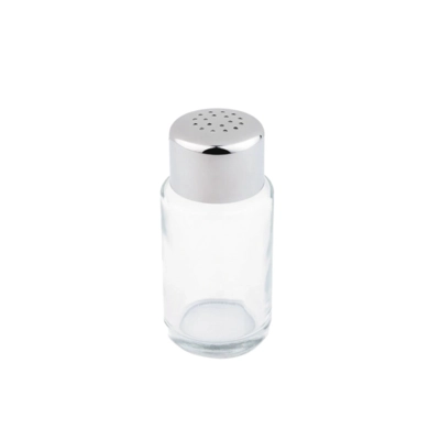 Salière en verre, couvercle en inox mat, 18 trous Ø 4 cm, H: 9 cm_1