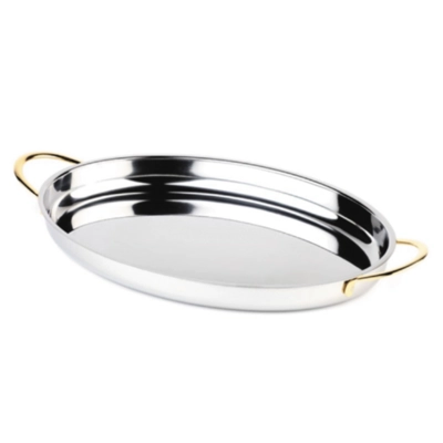 Servierpfanne oval, Griffe gold 31x21.5 cm, H: 3cm, 1.2l_1