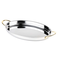 Servierpfanne oval, Griffe gold 31x21.5 cm, H: 3cm, 1.2l