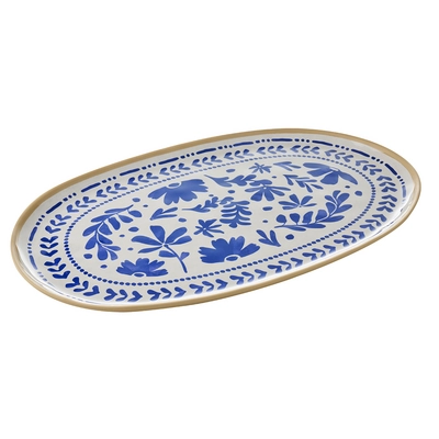 GN 1/1 Tablett Floryn, 53 x 32.5 cm, H: 2.5 cm,  Melamin, innen blau / weiss, aussen beige_1