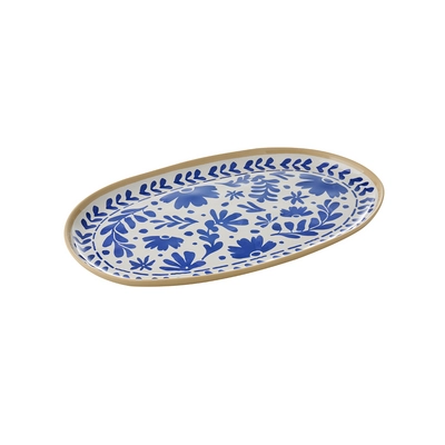 Tablett Floryn, 40.5 x 24.5 cm, H: 2.5 cm,  Melamin, innen blau / weiss, aussen beige_1
