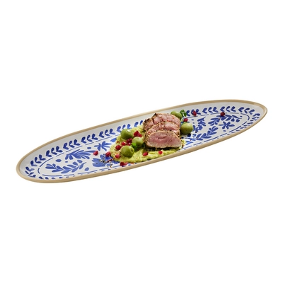 GN 2/4 Tablett Floryn, 53 x 16.2 cm, H: 2.5 cm,  Melamin, innen blau / weiss, aussen beige_2