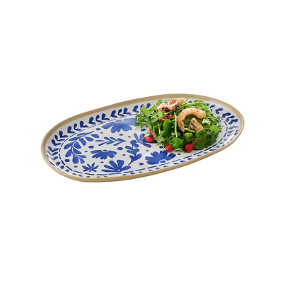 Tablett Floryn, 40.5 x 24.5 cm, H: 2.5 cm,  Melamin, innen blau / weiss, aussen beige_2