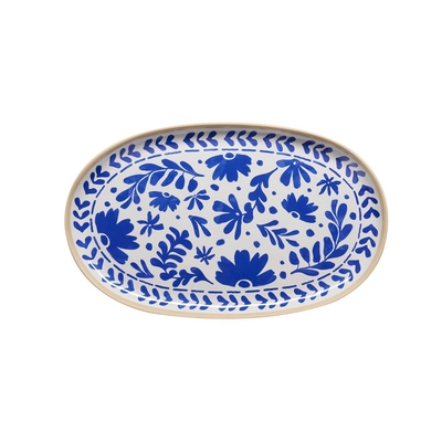 Tablett Floryn, 40.5 x 24.5 cm, H: 2.5 cm,  Melamin, innen blau / weiss, aussen beige_3