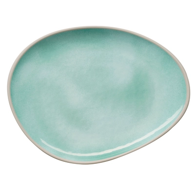 Teller Cala, 33.5 x 26 cm, H: 2.5 cm,  Melamin, innen grün, aussen grau_3