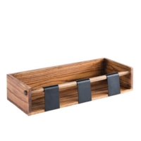 Station de présentation pour sauces à salade,   40 x 16 cm, H: 9 cm, en bois de chêne
