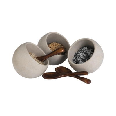 Servierset, 6-tlg, Moon, Ø 8 cm, H: 7.5 cm, 3 Schalen / 3 Löffel, Melamin, grau_1