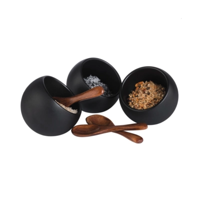 Servierset, 6-tlg, Moon, Ø 8 cm, H: 7.5 cm, 3 Schalen/3 Löffel, Melamin, schwarz_1