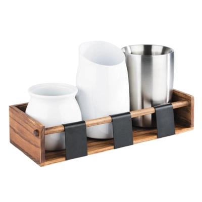 Station de présentation pour sauces à salade, 40 x 16 cm, H: 9 cm, en bois de chêne_3