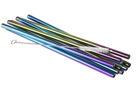 Pailles 10 pcs., en acier inox, 8 mm Ø, L: 21.5 cm couleur arc-en-ciel, brosse de nettoyage_1