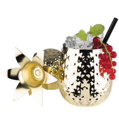 Pineapple Becher, 500 ml, Ø 90 mm, H: 190 mm, Gold-Look, Edelstahl, glanz, gehämmert, m. Deckel_2