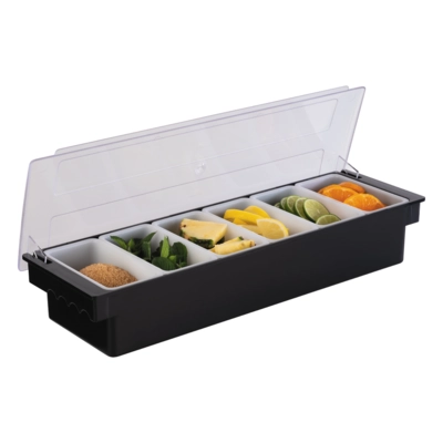 Boîte à fruits et ingrédients 50 x 16 cm, H: 10 cm avec 6 récipients à 0.5 l_2