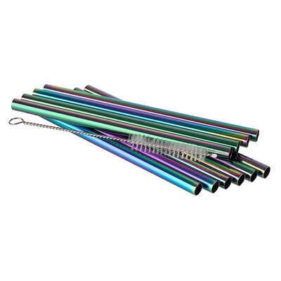 Trinkhalme 11 Stk., Ø 8 mm Länge: 15 cm,  Edelstahl, Regenbogen, inkl. Reinigungsbürste_1