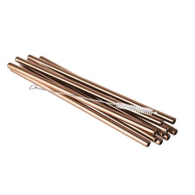 Trinkhalme 10 Stk , Ø 8 mm Länge: 21.5 cm 18/8 Edelstahl, Kupfer-Look, mit Reinigungsbürste_1