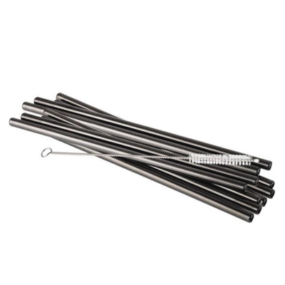 Trinkhalme, 10 Stk , Ø 8 mm Länge: 21.5 cm Edelstahl, Gunmetal-Look, inkl. Reinigungsbürste_1