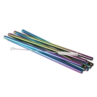 Trinkhalme 10 Stk., Ø 8 mm Länge: 21.5 cm Edelstahl,Regenbogen-Look, mit Reinigungsbürste