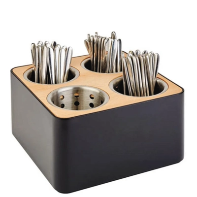 Besteckbehälter, 4 Körbchen, 27 x 27 cm, H: 15 cm SAN, schwarz, Holz_2