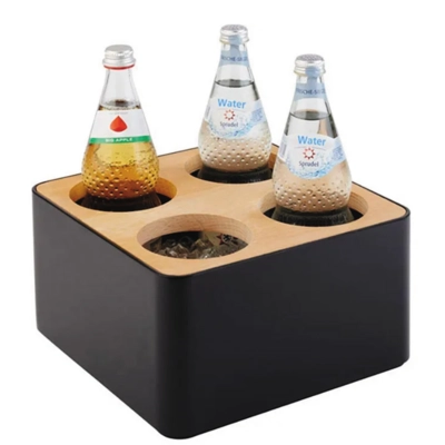 Besteckbehälter, 4 Körbchen, 27 x 27 cm, H: 15 cm SAN, schwarz, Holz_3